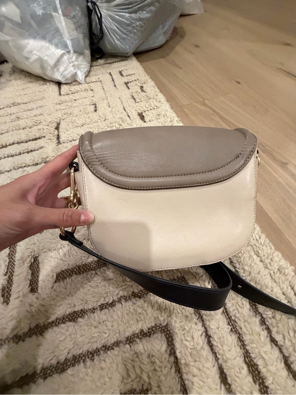 See By Chloe Taupe & Cream Leather Crossbody with Gold Ring Detail - Picture 2 of 4